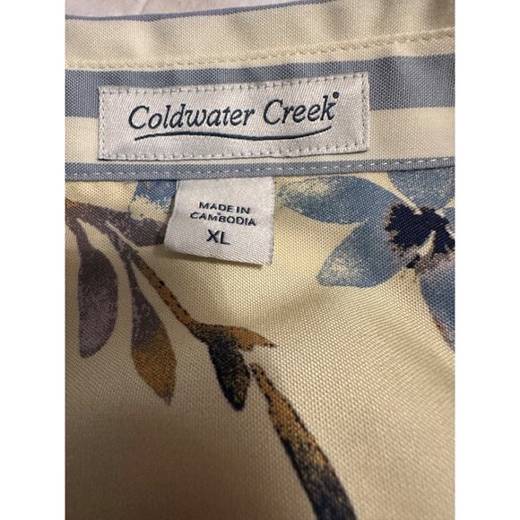 Coldwater Creek Woman’s XL Floral Button-Up Shirt Cotton Blouse Striped Collar - Picture 3 of 13
